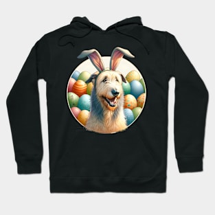 Joyful Irish Wolfhound Celebrates Easter with Bunny Ears Hoodie